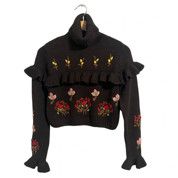 Zara Ruffle Floral Embroidered Sweater - Picture 3 of 11
